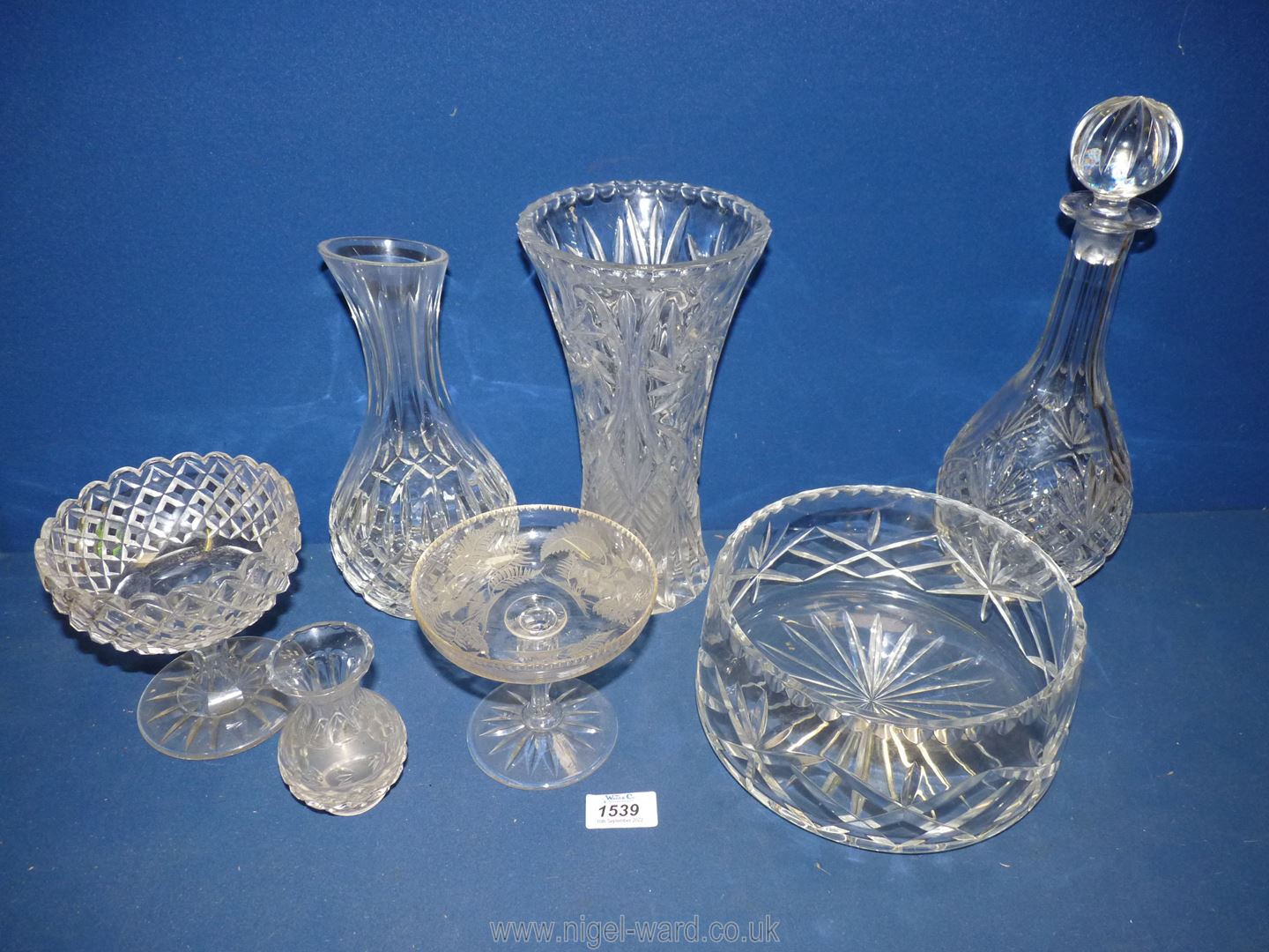 A small quantity of glass items including a Stuart crystal carafe, bon bon dish with etched ferns,