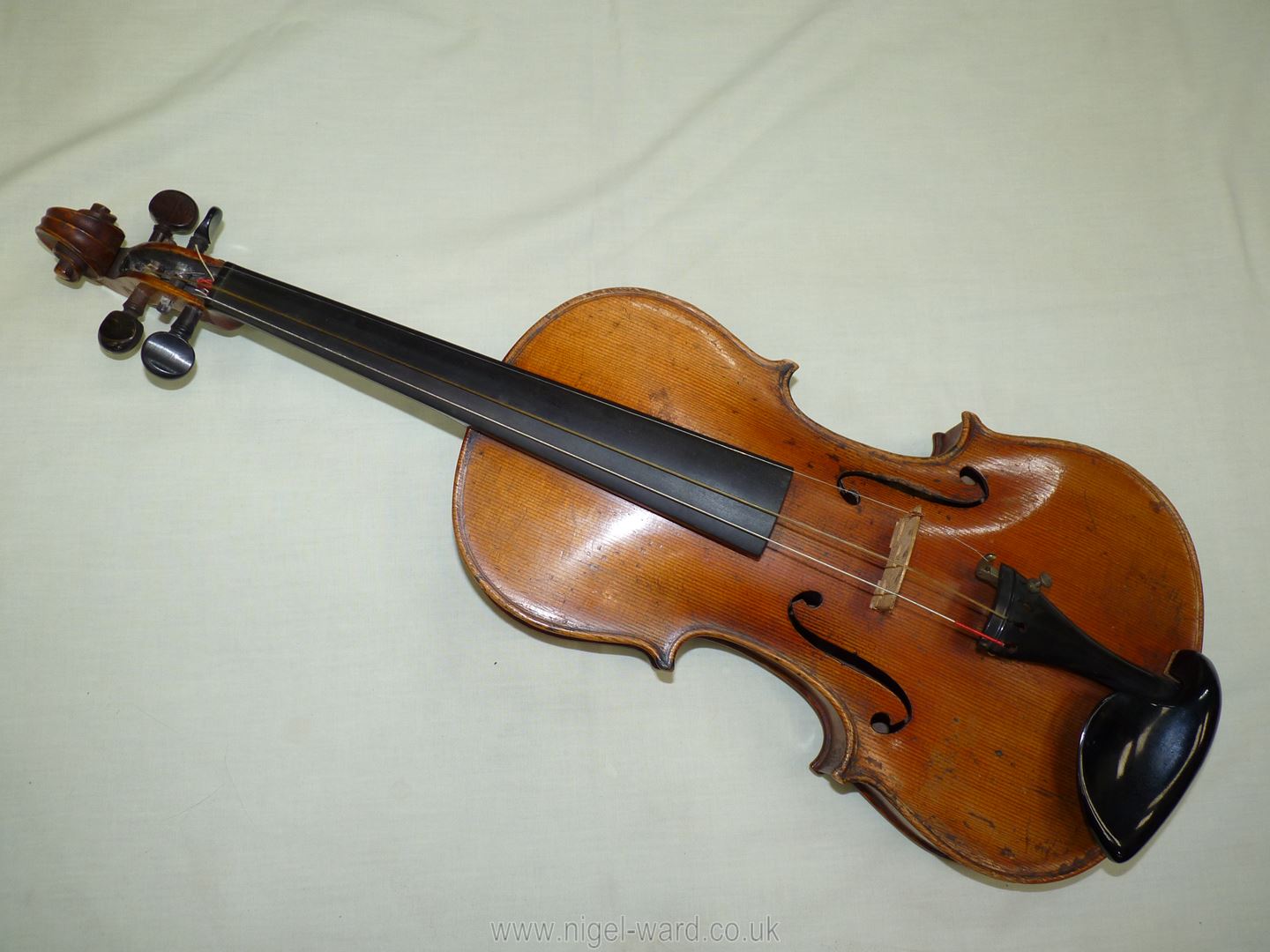 An antique violin having a well-carved scroll and nicely figured body including the back, - Image 4 of 49