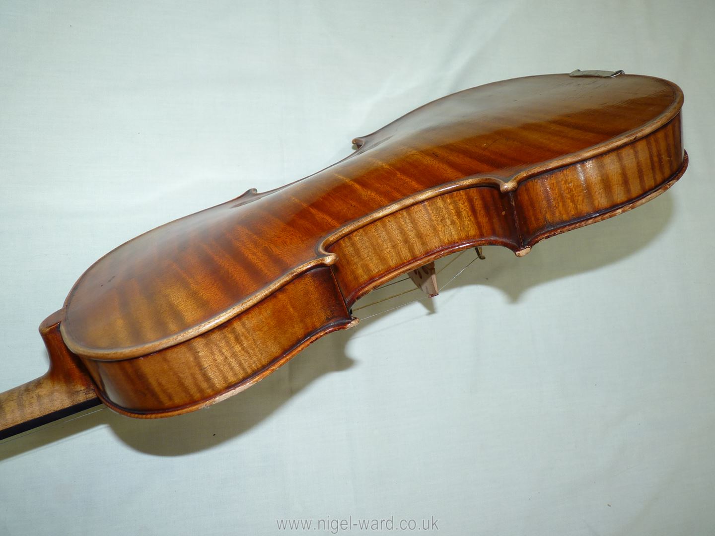 An antique violin having a well-carved scroll and nicely figured body including the back, - Image 14 of 49