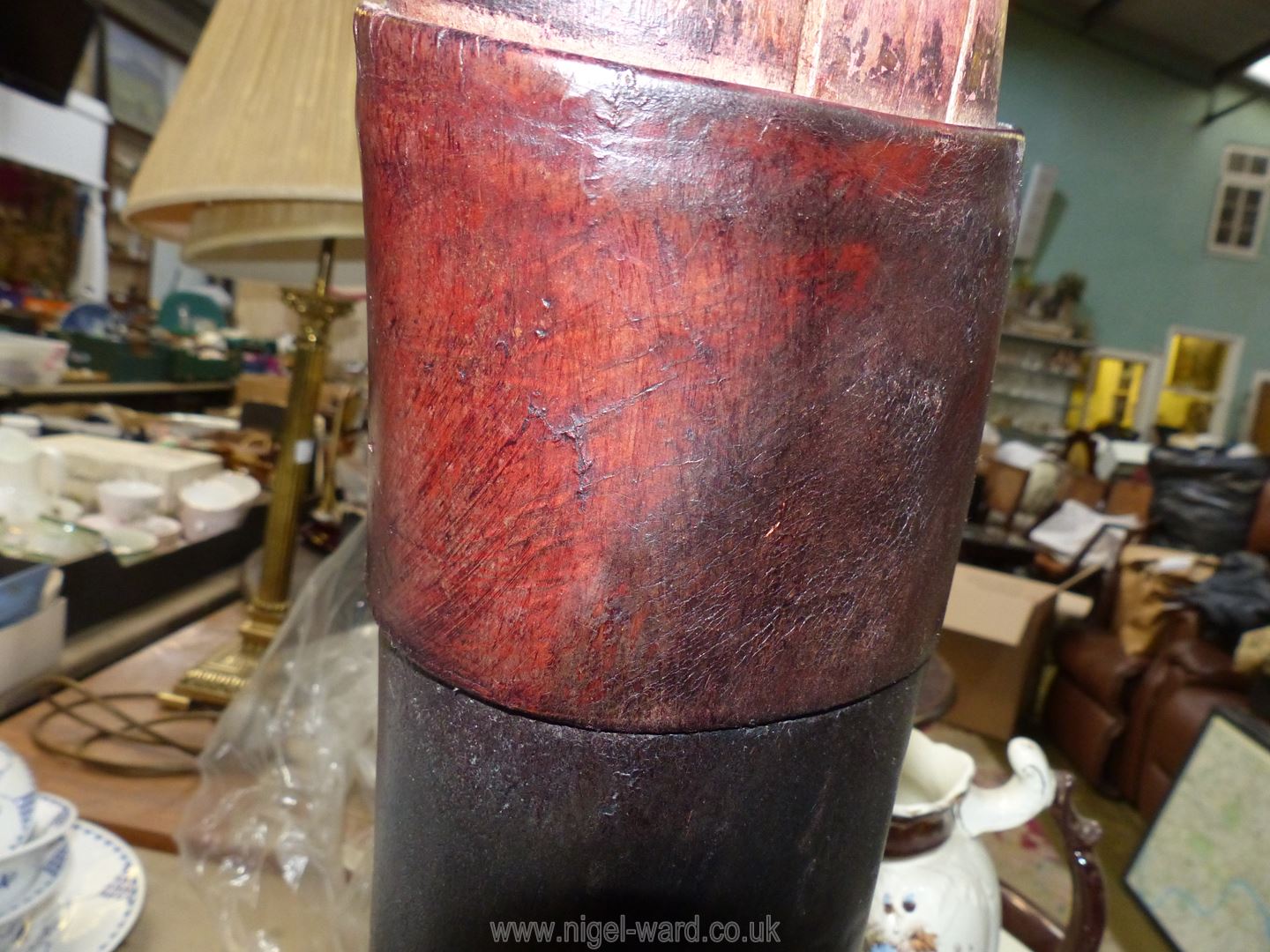 A pair of circa 1950's Two Tone Brown & Black leather Hunting Boots made by John Lobb with trees,