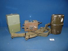 A small copper square signal Lantern and two military flasks.