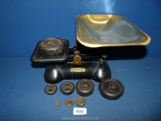 A set of Weylux scales with brass pan and two sets of weights,