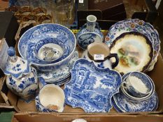 A quantity of blue and white china including a Copeland Spode bowl, Delft lidded vase a/f,