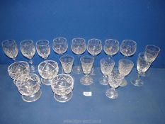 A small quantity of glasses including 5 hock glasses with etched lines to cup of glass,