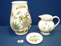 Three pieces of Portmeirion 'Botanical Garden' including large vase 9¾" tall, small jug 6" tall,