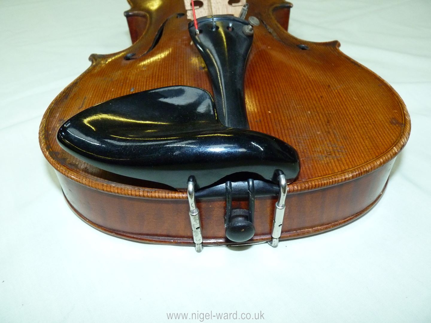 An antique violin having a well-carved scroll and nicely figured body including the back, - Image 18 of 49