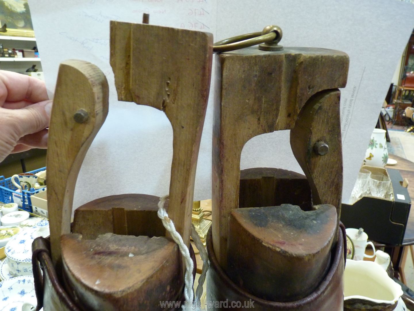 A pair of circa 1950's Two Tone Brown & Black leather Hunting Boots made by John Lobb with trees, - Image 15 of 15