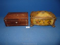 A Mahogany finished box inlaid with mother of pearl (10" x 7" x 4") and a papier mache casket