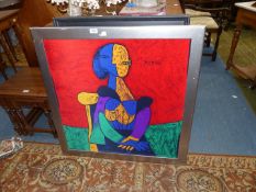 A Picasso signed framed vintage handmade Paris 100% pure silk scarf 32" x 32".