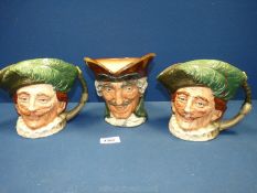 A Royal Doulton Toby jug 'The Cavalier', 'Dick Turpin' Toby jug and another a/f.