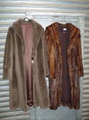 A Welsmere brown wool 3/4 length Ladies coat [lining a/f] and a brown fur Mink Ladies coat 3/4