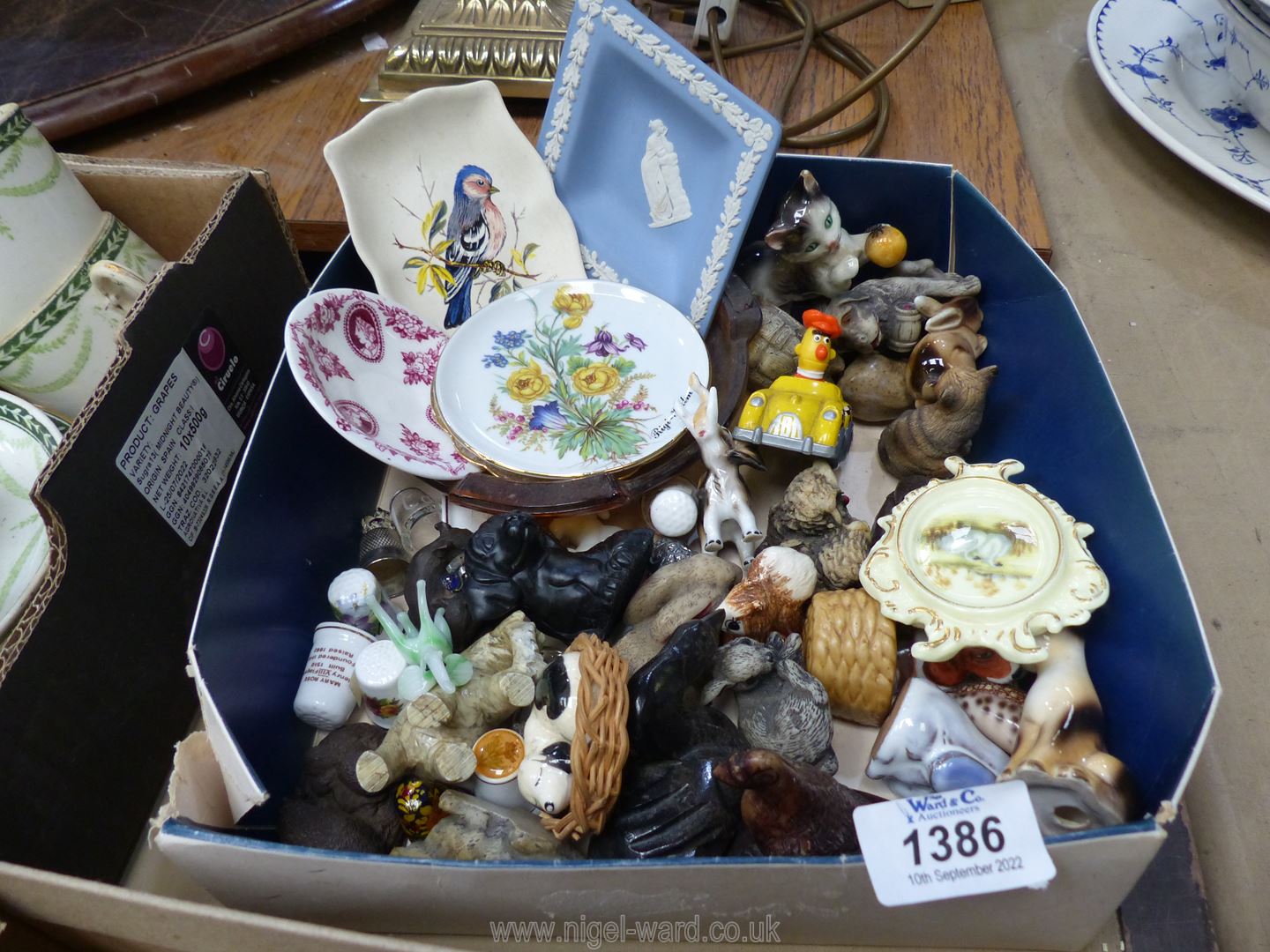 Miscellaneous animal figures, etc., together with Jasperware and Coalport pin dishes and others.