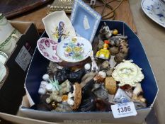 Miscellaneous animal figures, etc., together with Jasperware and Coalport pin dishes and others.