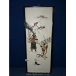 An interesting Oriental scene depicting warriors in multicoloured polished stones and agates,