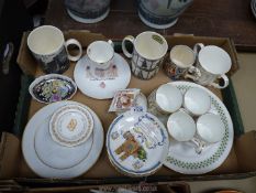 A quantity of china to include four Wedgwood 1/2 pint commemorative mugs,