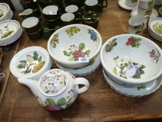 A quantity of Portmeirion Pomona pattern china including a teapot, two flan dishes,