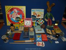 A quantity of vintage games and cards to include; 1964 'Top o Gigio Mouse', Chad Valley 'Quoits',