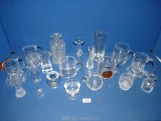 A quantity of glass to include two Wedgwood tankards, Tudor vinaigrette bottle (stopper missing),