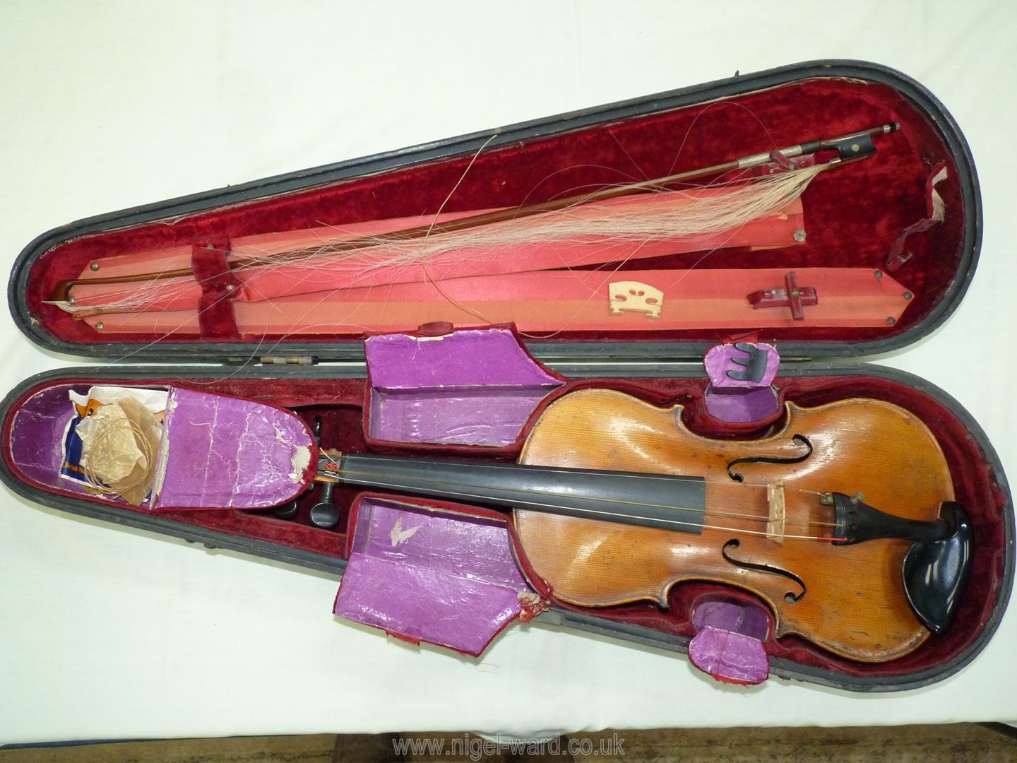 An antique violin having a well-carved scroll and nicely figured body including the back, - Image 3 of 49