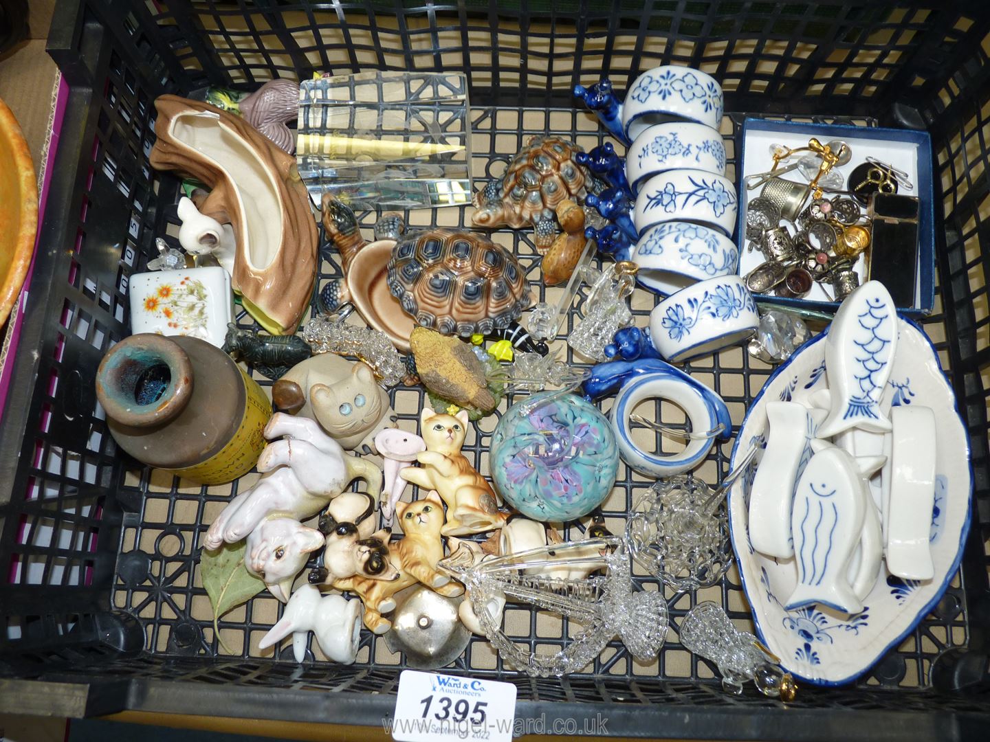 A mixed quantity of china, glass, and miscellaneous to include blue and white snail napkin rings.