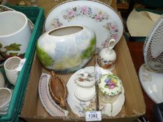 A quantity of china including Wedgwood lidded trinket pot, Royal Albert wall plates, Wade, Poole,