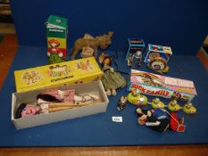 A quantity of vintage toys to include; 'Prince Charming' Pelham puppet,