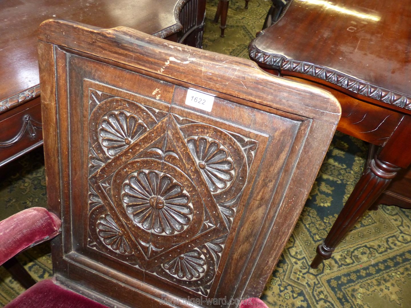 An unusual dark oak Rocking Chair having carved decoration and unusually with an underseat drawer - Image 3 of 3
