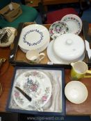 A quantity of china to include 6 Royal Doulton dinner plates, white cheese dome,