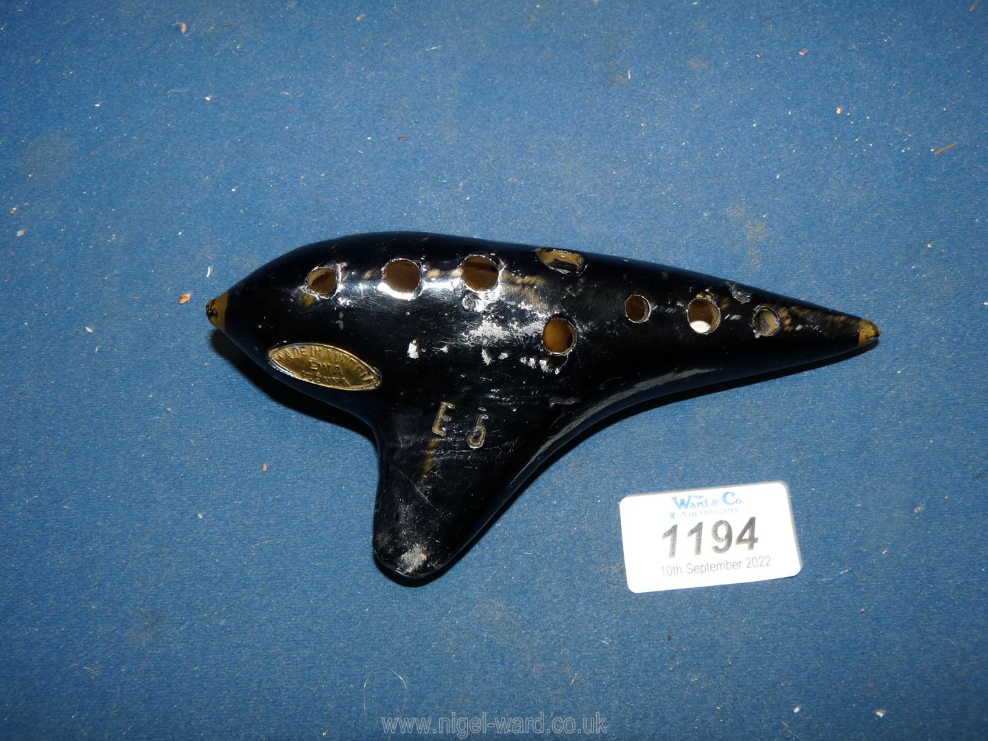 An 'Ocarina', EWA Vienna, 12 hole ceramic musical instrument, Made in Austria.