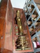 An early Mahogany cased brass surveyors level for repair, level bubble tube absent,