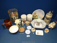 A quantity of china including a Royal Bradwell Safari tankard, jam and honey pots (no lids),