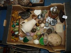 A large quantity of mineral items to include; eggs, archeological finds, fossils, vases, etc.