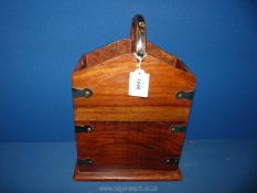 A Mahogany two bottle wine carrier, 15" tall.