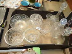 A quantity of cut glass to include Edinburgh crystal fruit bowl, Thomas Webb vase, etched decanters,