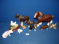 A quantity of animal figures to include Leonardo duck and ducklings (a/f,) four shire horses,
