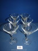 A set of six conical shaped Cocktail glasses, etched Babycham.