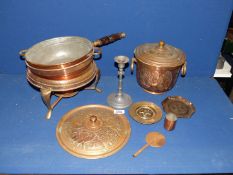 A small quantity of copper and pewter items to include;