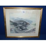 A framed and mounted Bernard Rooke painting of an abstract landscape (19 1/4" x 16 1/4").