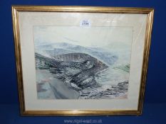 A framed and mounted Bernard Rooke painting of an abstract landscape (19 1/4" x 16 1/4").