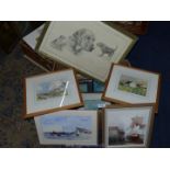 A quantity of prints and watercolours to include; S.