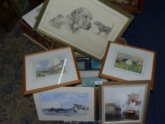 A quantity of prints and watercolours to include; S.