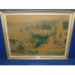 A framed Print on board titled 'Coin du Port a Treboul', by Hortense Pironin, 28 1/2" x 22".