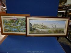 A framed and mounted Print depicting scenes from various Welsh villages, Aberdaron, Llanengan etc.