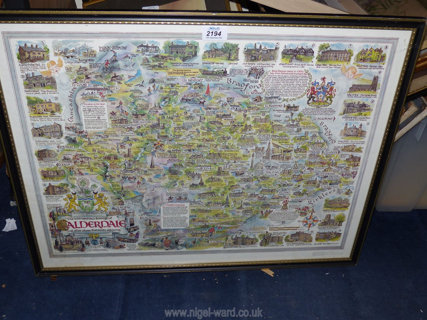 A framed print 'The Metropolitan Borough of Alderdale and Other places Thereunto Adjoining'.