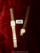 A ladies Sekonda gilt coloured watch, a ladies Mill Carter quartz watch (strap a/f,