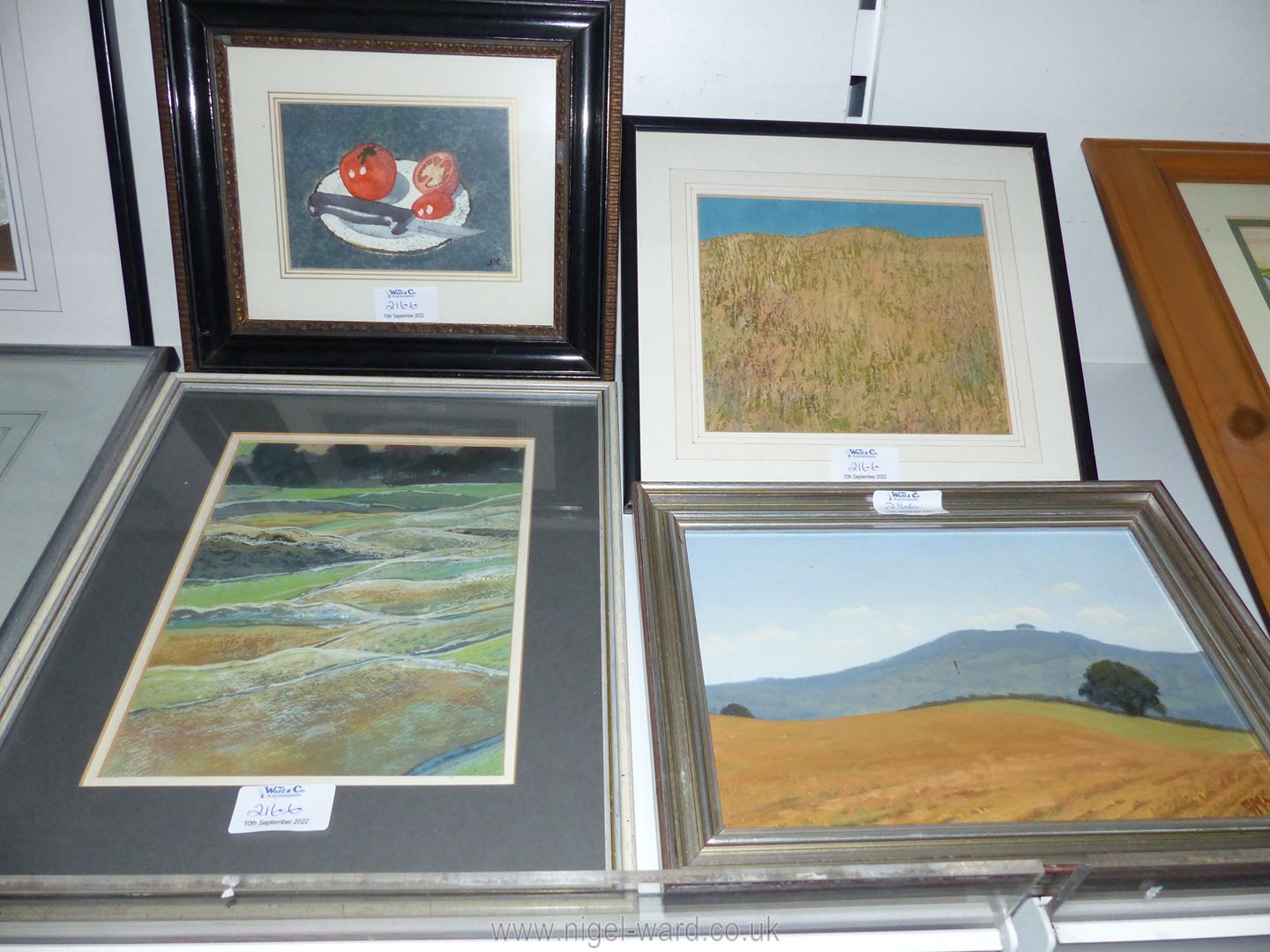 A quantity of paintings including an oils on board of a grassy knoll and May Hill by F. - Image 3 of 3