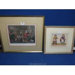 A framed and mounted after Teniers hand coloured engraving titled L'Alchimistre, along with a J.L.