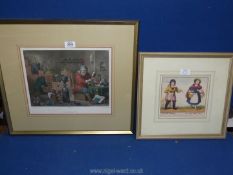 A framed and mounted after Teniers hand coloured engraving titled L'Alchimistre, along with a J.L.