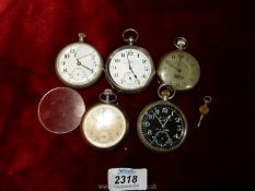 Five pocket watches including black faced military 30 hour non luminous mark V B.