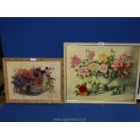 An oil on canvas floral still life indistinctly signed and a 1969 painting of roses in a vase